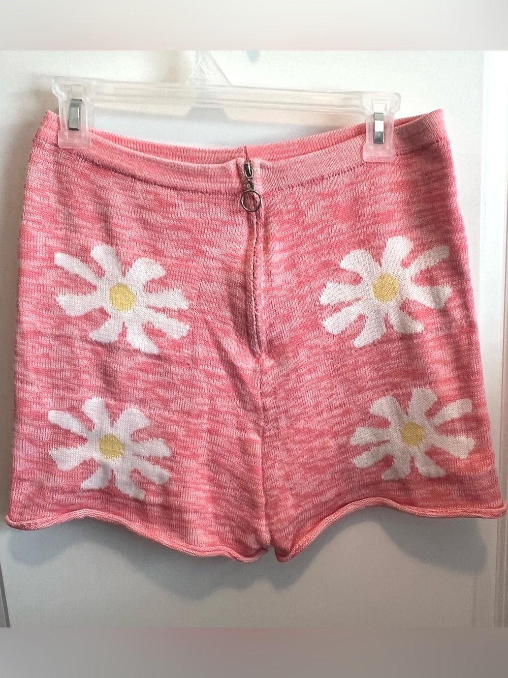 Daisy Knit Shorts Womens L Orange White Marled Retro 70s Inspired Hippie